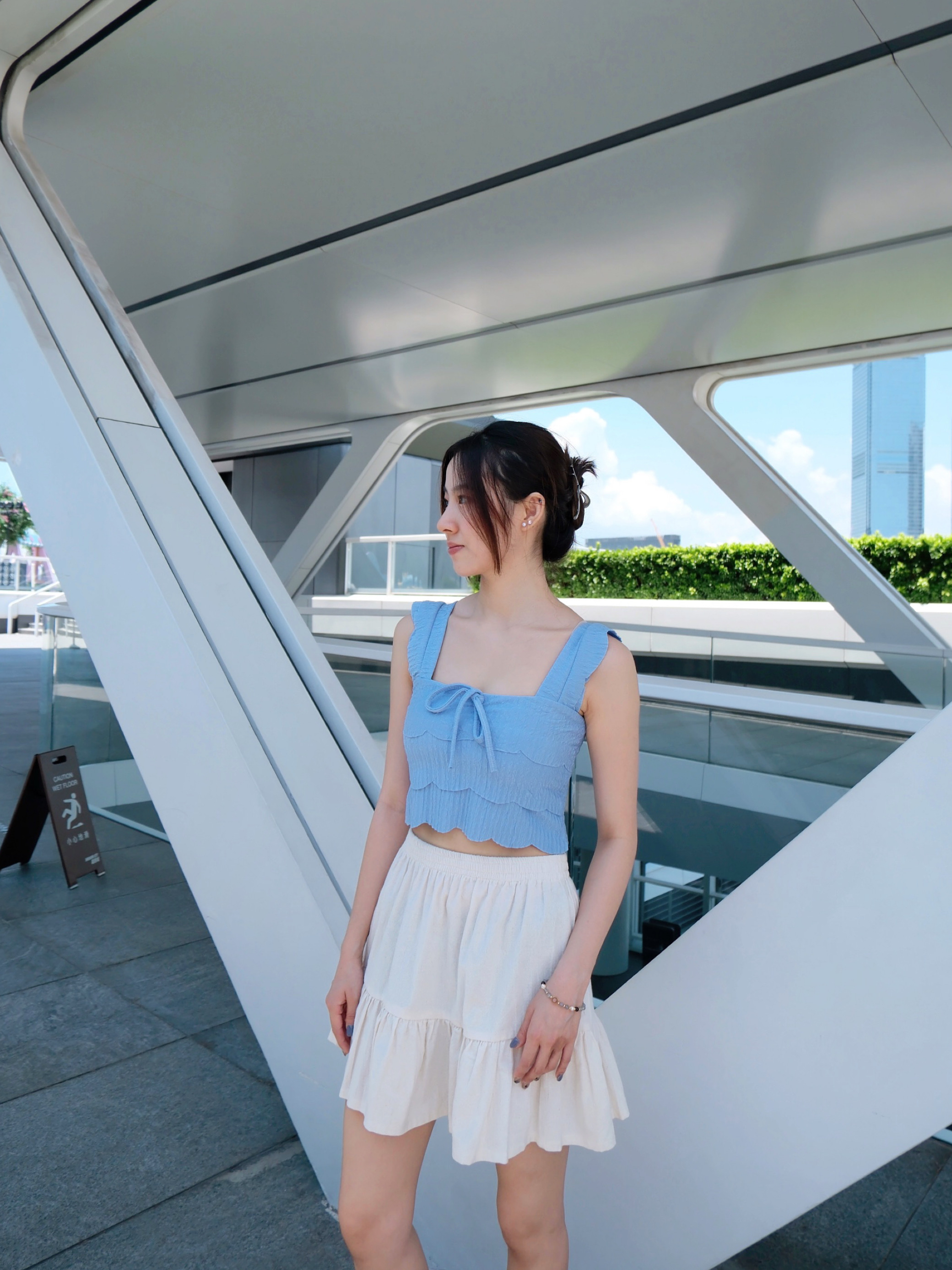 ♡︎TH - 棉麻下擺高腰短裙 