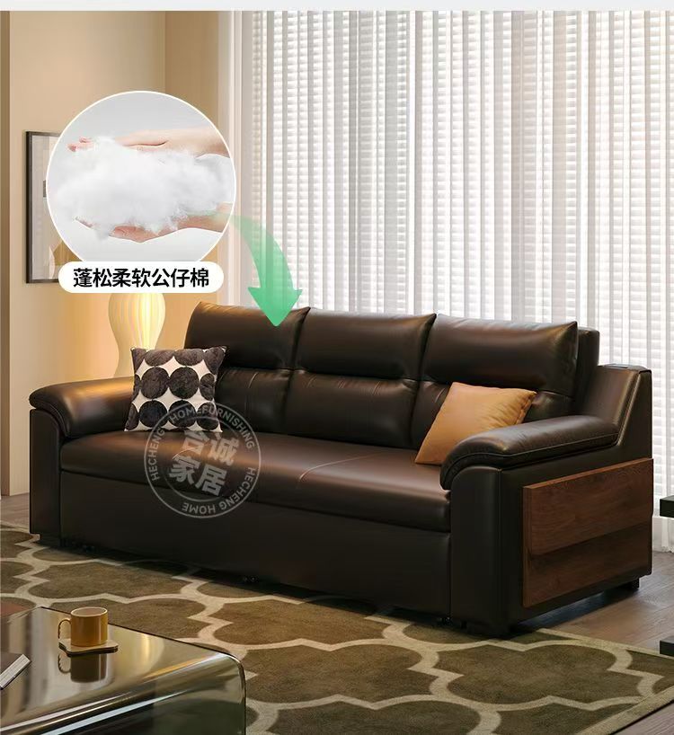 納帕皮布藝梳化床｜客廳 2025 新款北歐日式原木風直排布梳化 sofa