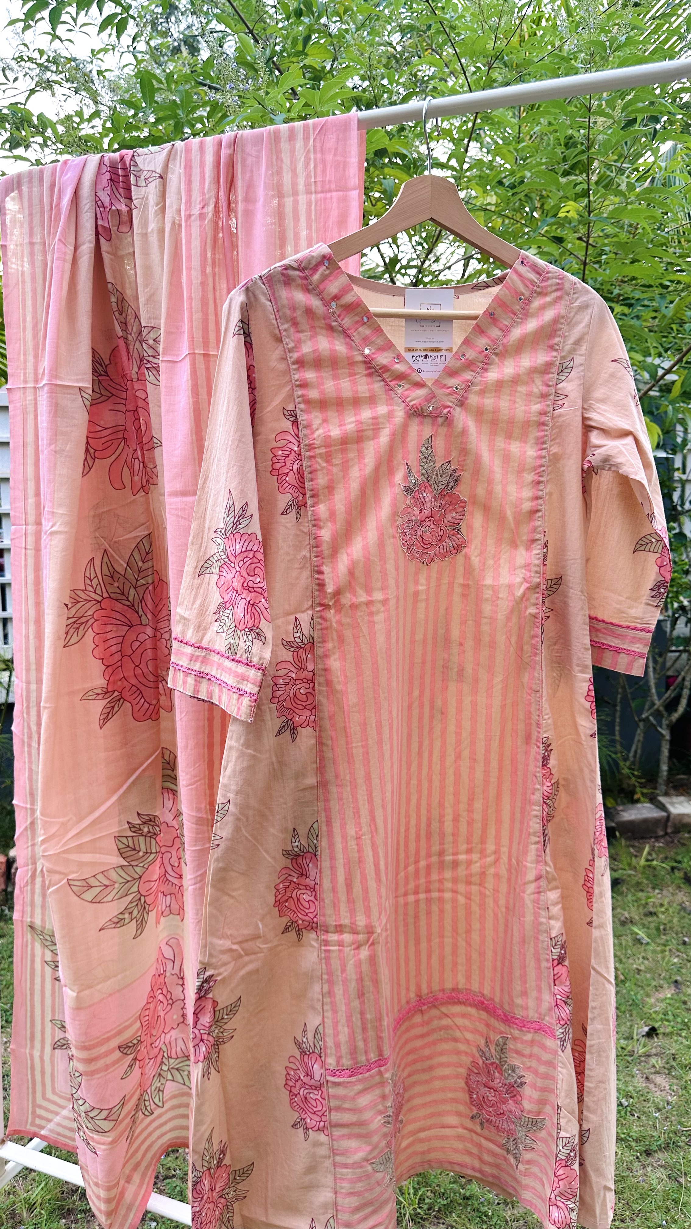 Peach and Pink Embroidered Kurta Set