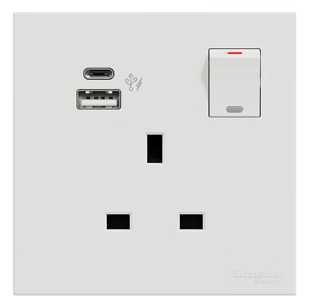 施耐德 奐然AvatarOn C 白 13A單蘇有掣連Type A+C USB 插座