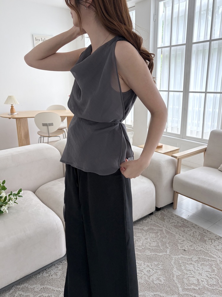 Draped Airy Blouse (Charcoal)