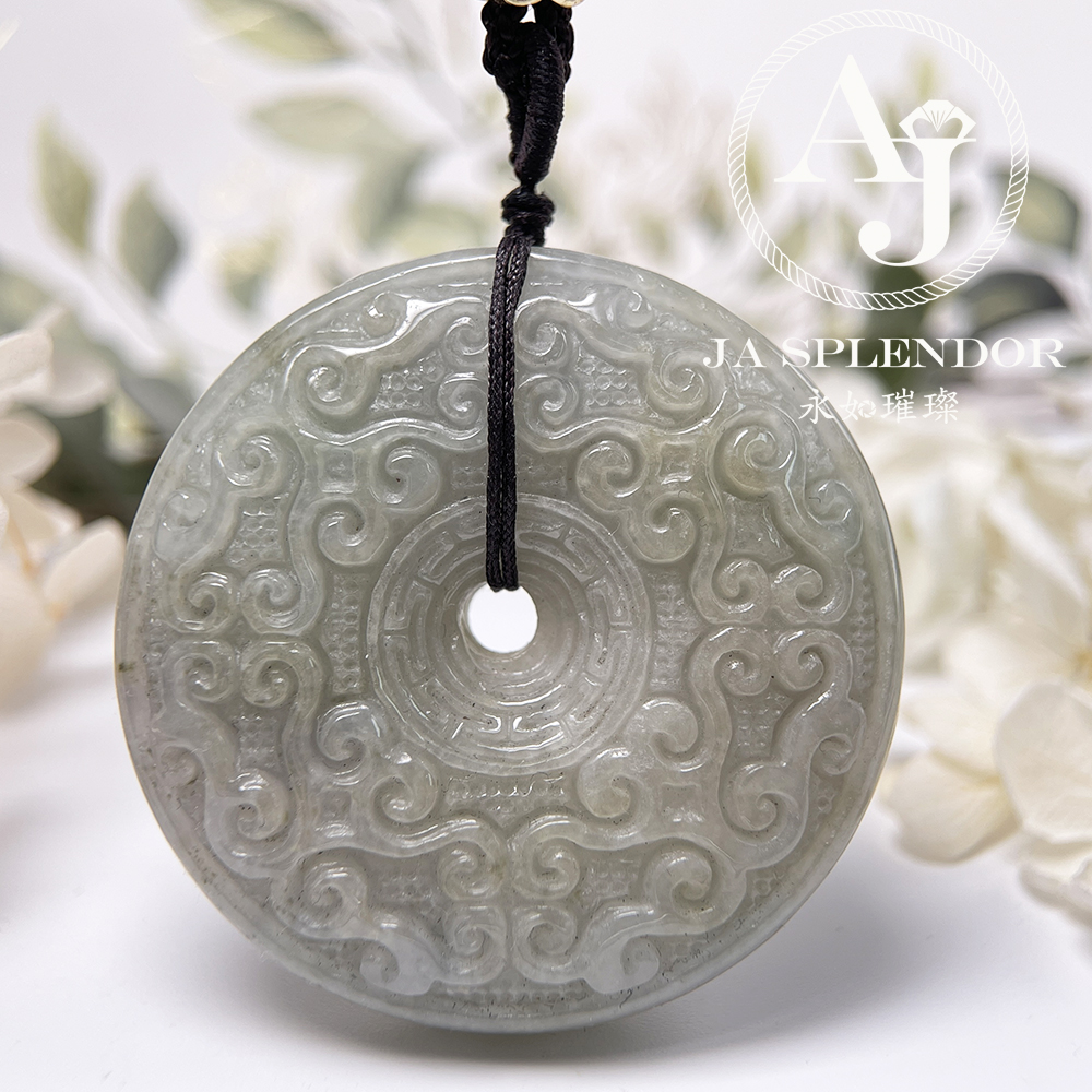 JN-3113 天然翡翠A玉 特大復古回紋雕刻平安扣