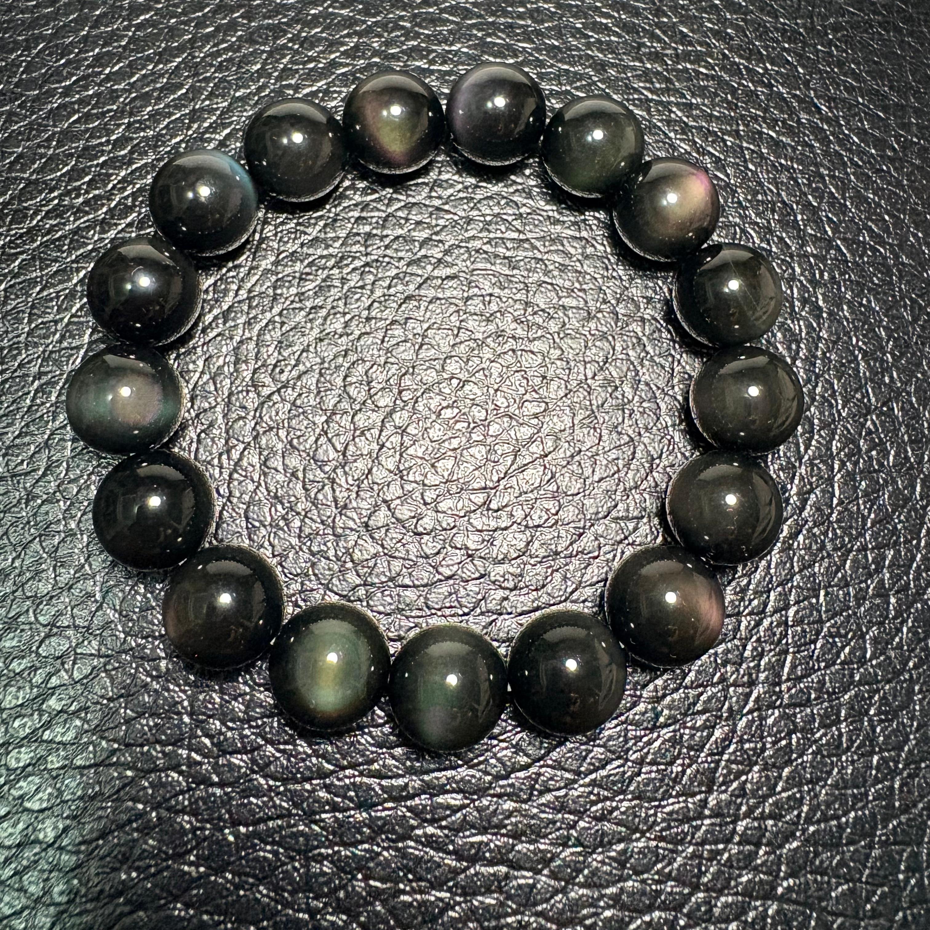 12mm彩虹黑曜石手串 No.4265