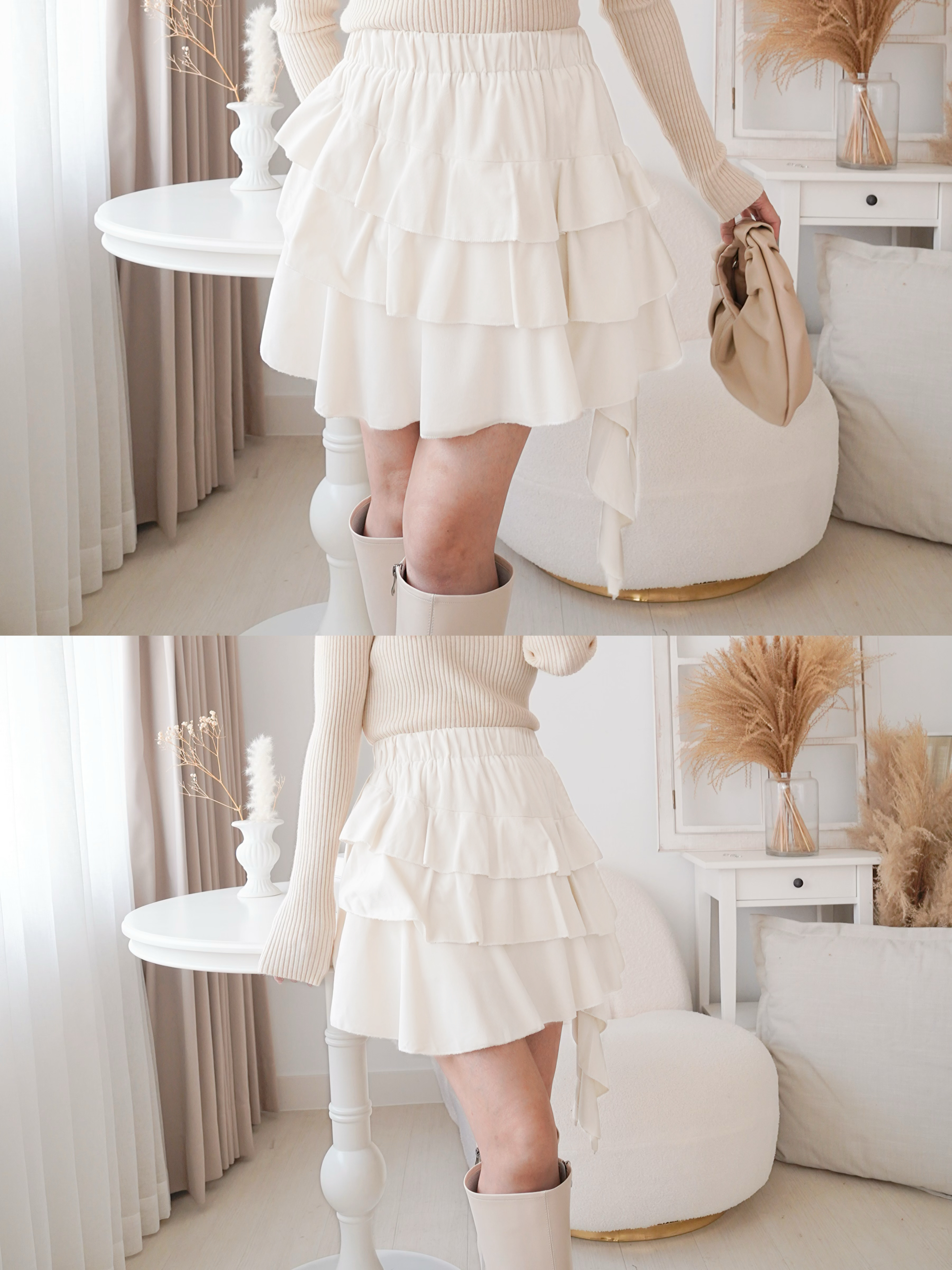 啞面絨料蛋糕短裙(KR)[白色]178094
