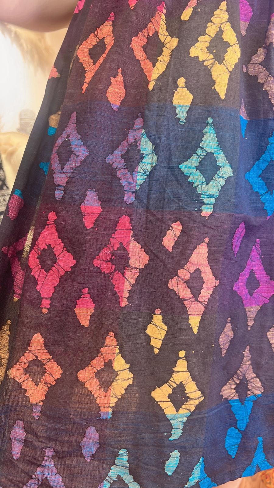 2725 Black with Colourful Pattern SL Kurta with Bow