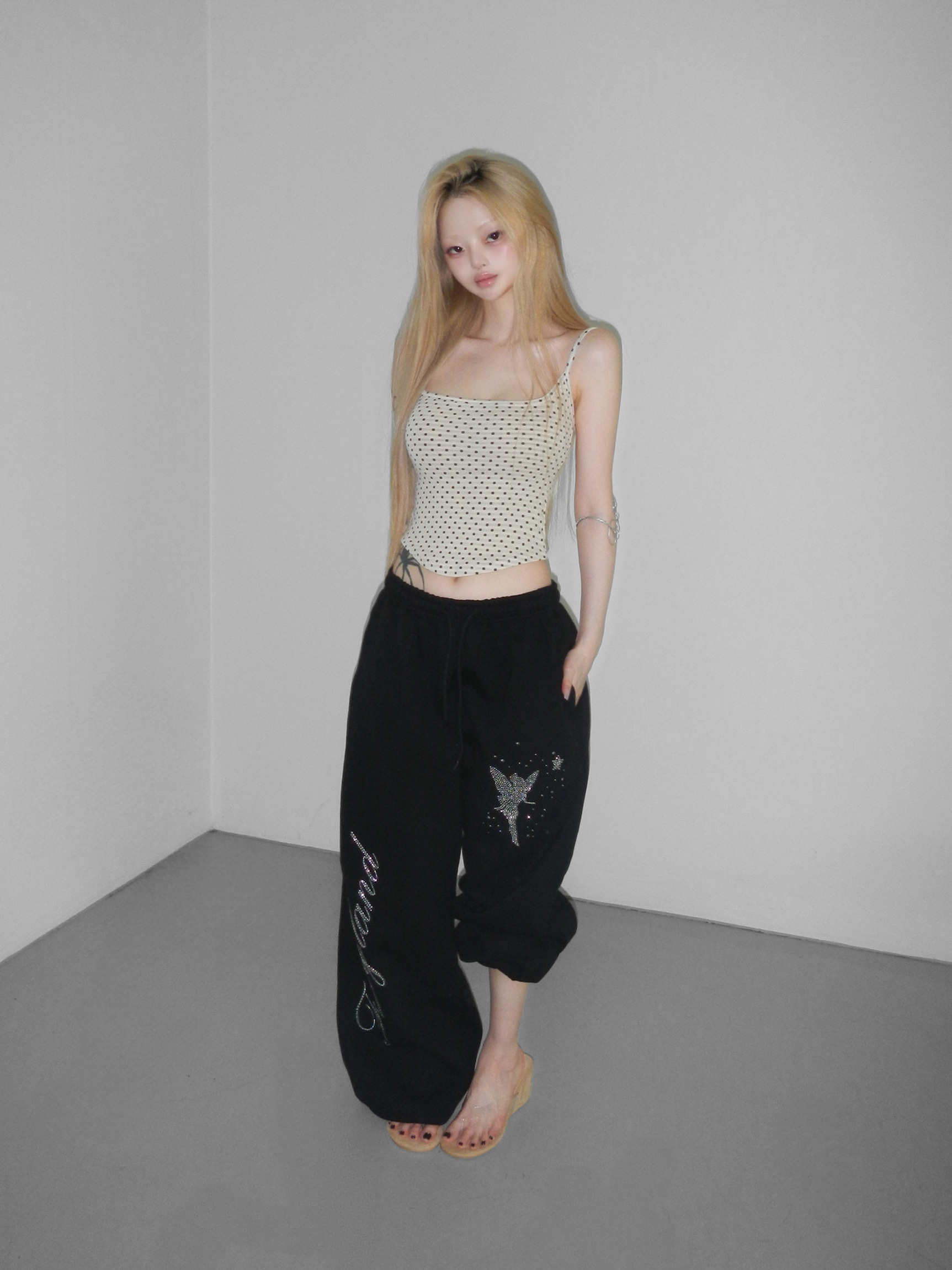 Rhinestone Graphic Wide-Leg Pants