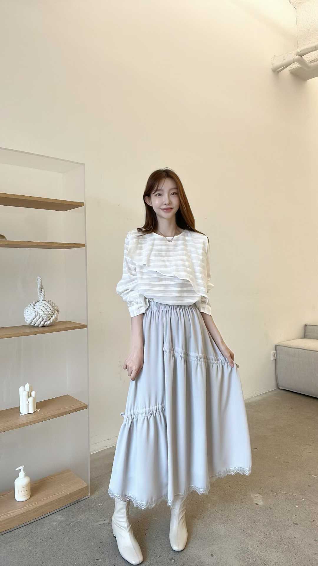 FV07_04 不規則打摺長裙 (3色)