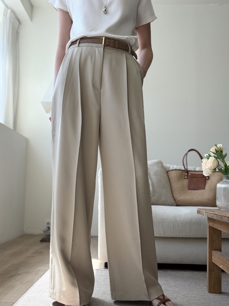 Timeless Pleated Flow Pants (Beige)