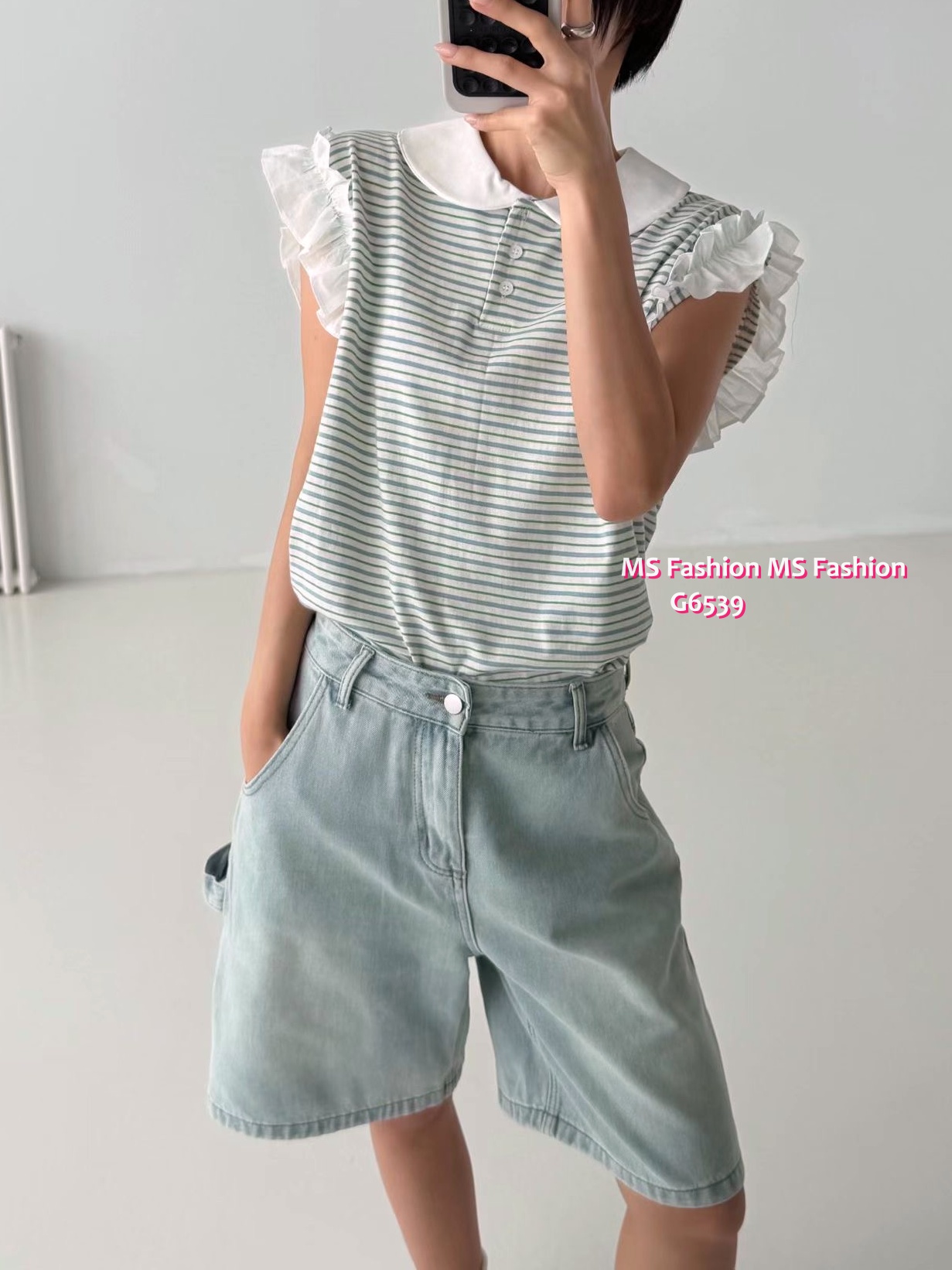 G6539 橫間ruffle袖top