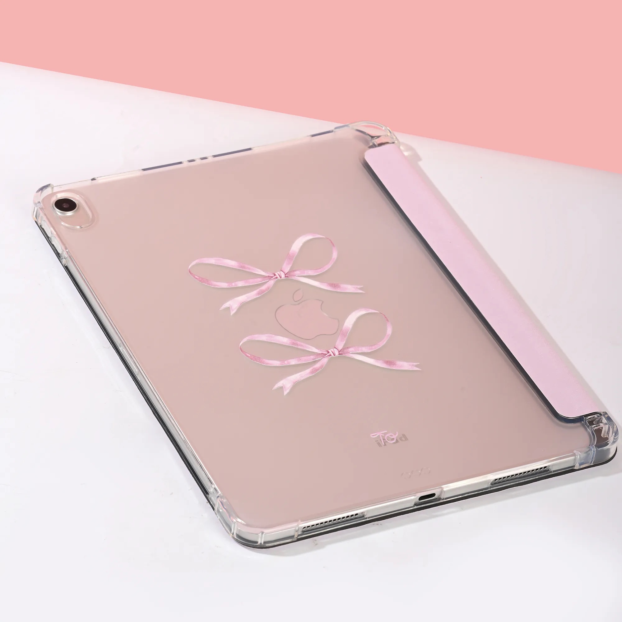 【The Silky Pink Ribbon】透明磨砂書本式 iPad Case