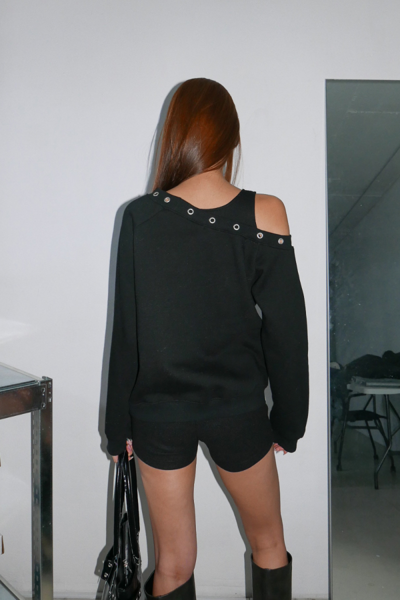 Asymmetrical Shoulder Cut-Out Sweatshirt