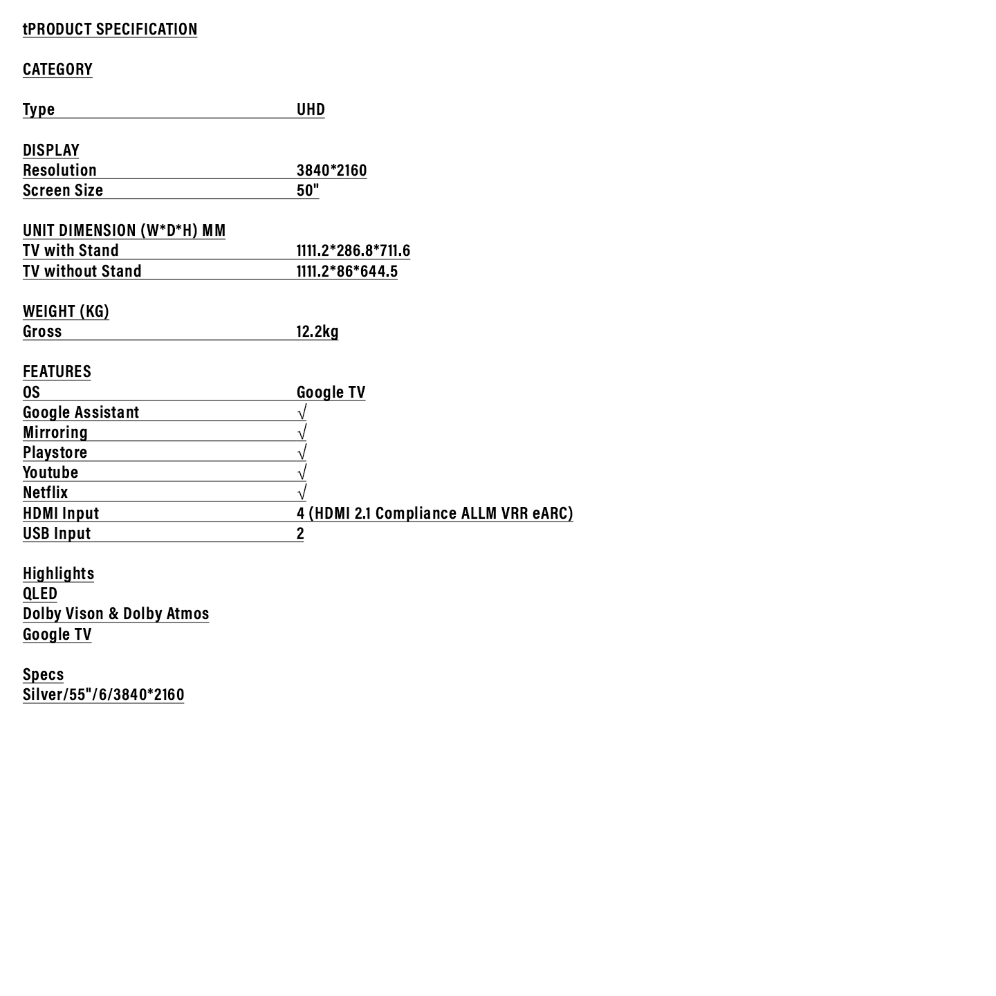 Haier 50" HQLED Smart TV (H50P750UX)