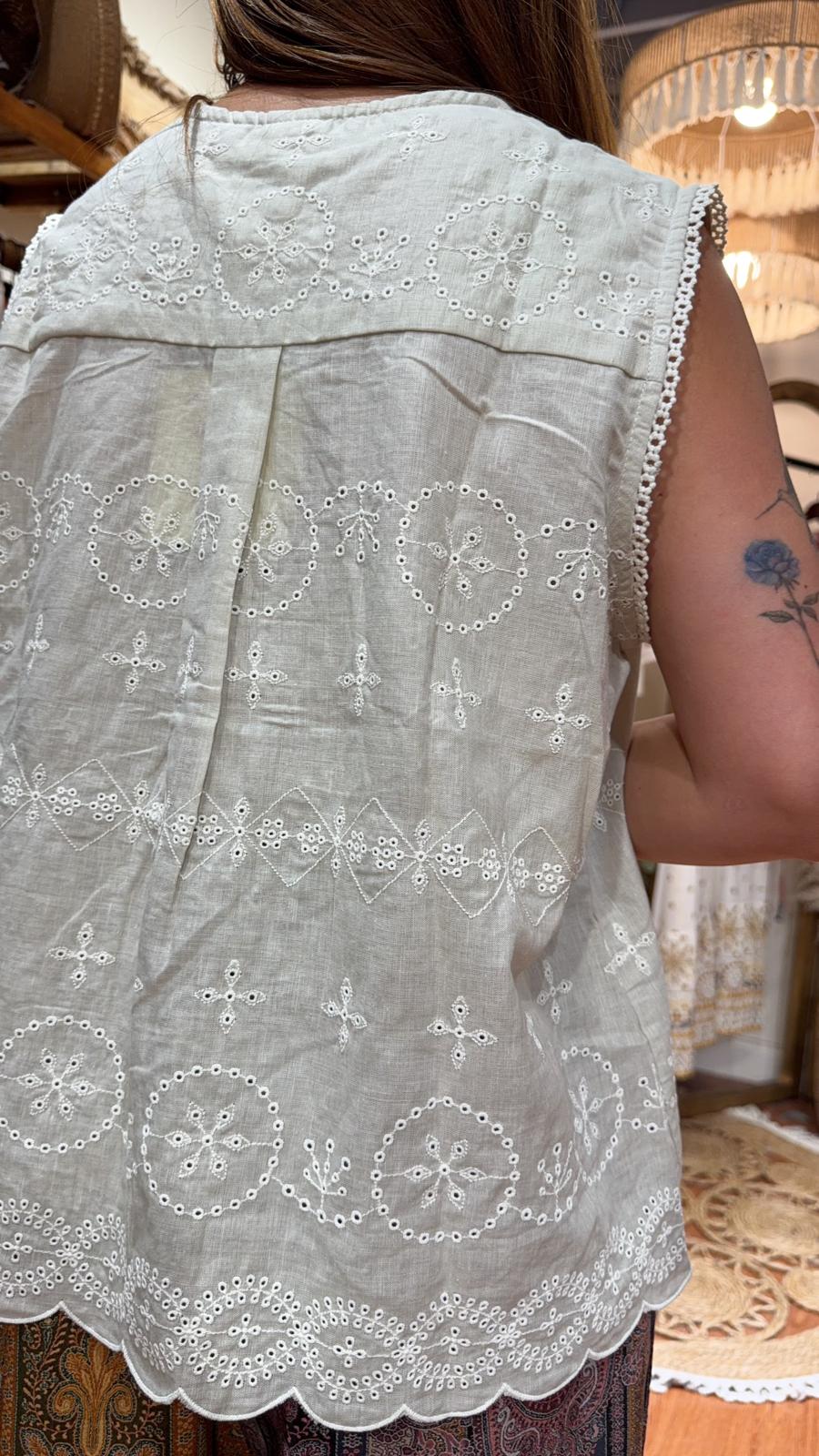 PKT 2659 Light Grey Full Emb Top
