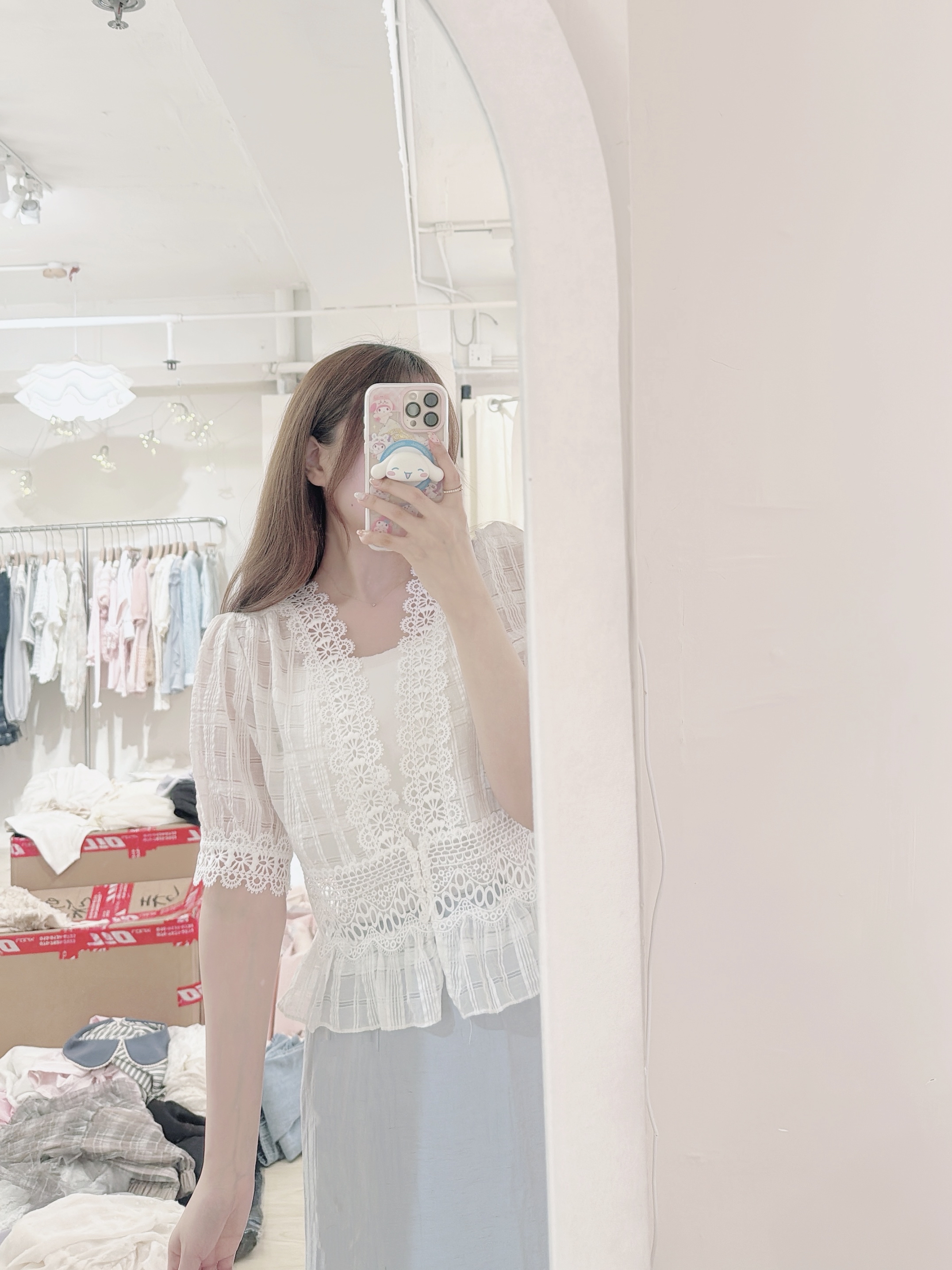 Elegant Lace Plaid 2way Blouse