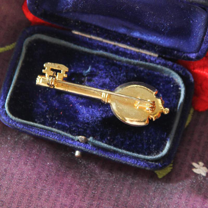 1970s New Old Stock Italian Mosaic Key-Shape Brooch -Midnight Blue (FA329)