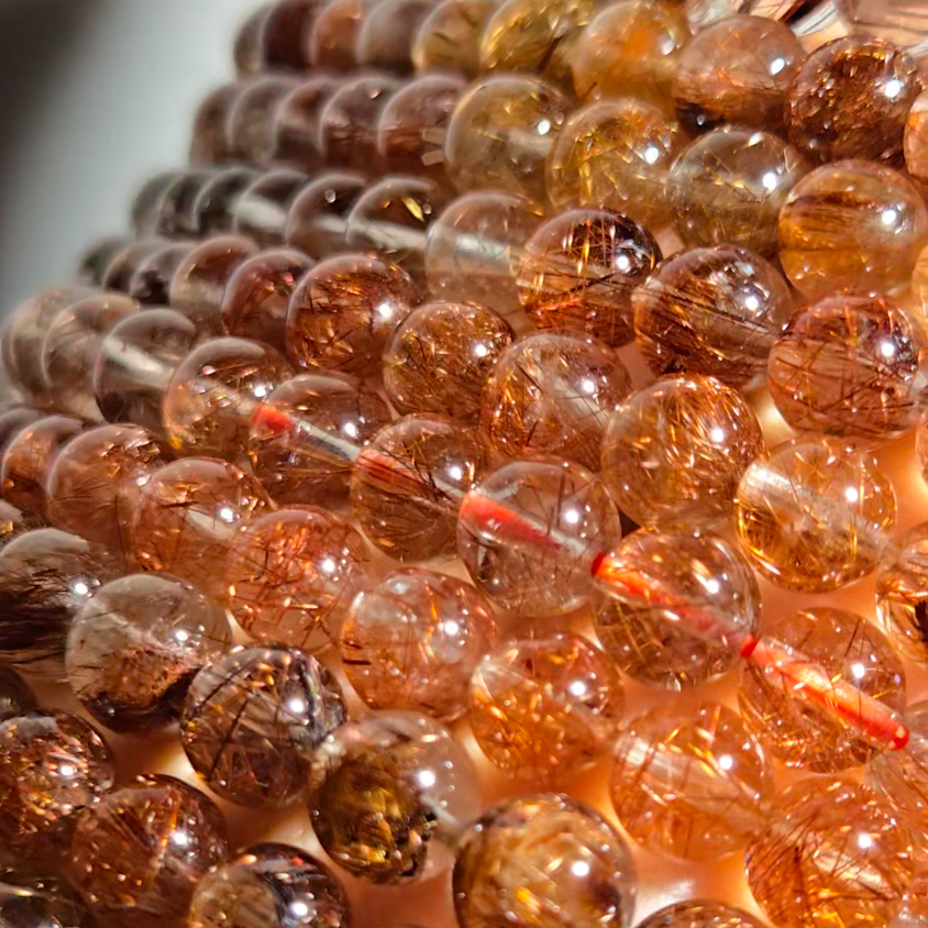 Copper and red rutilated quartz bead bracelets - RT1458
