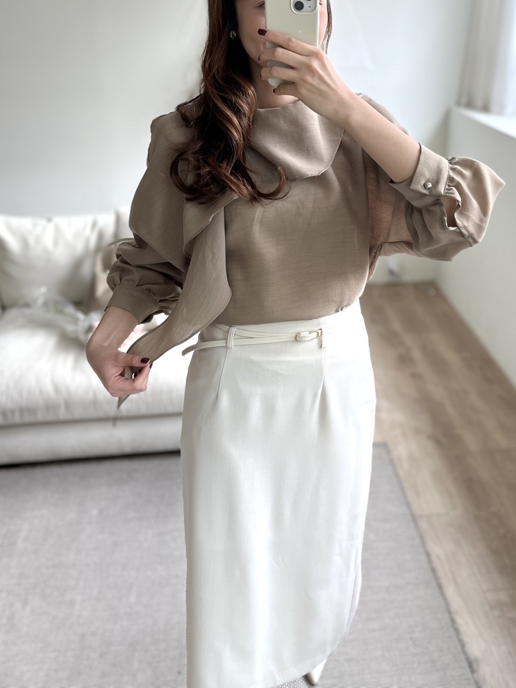 Scarf-Tie Elegance Blouse (Brown)