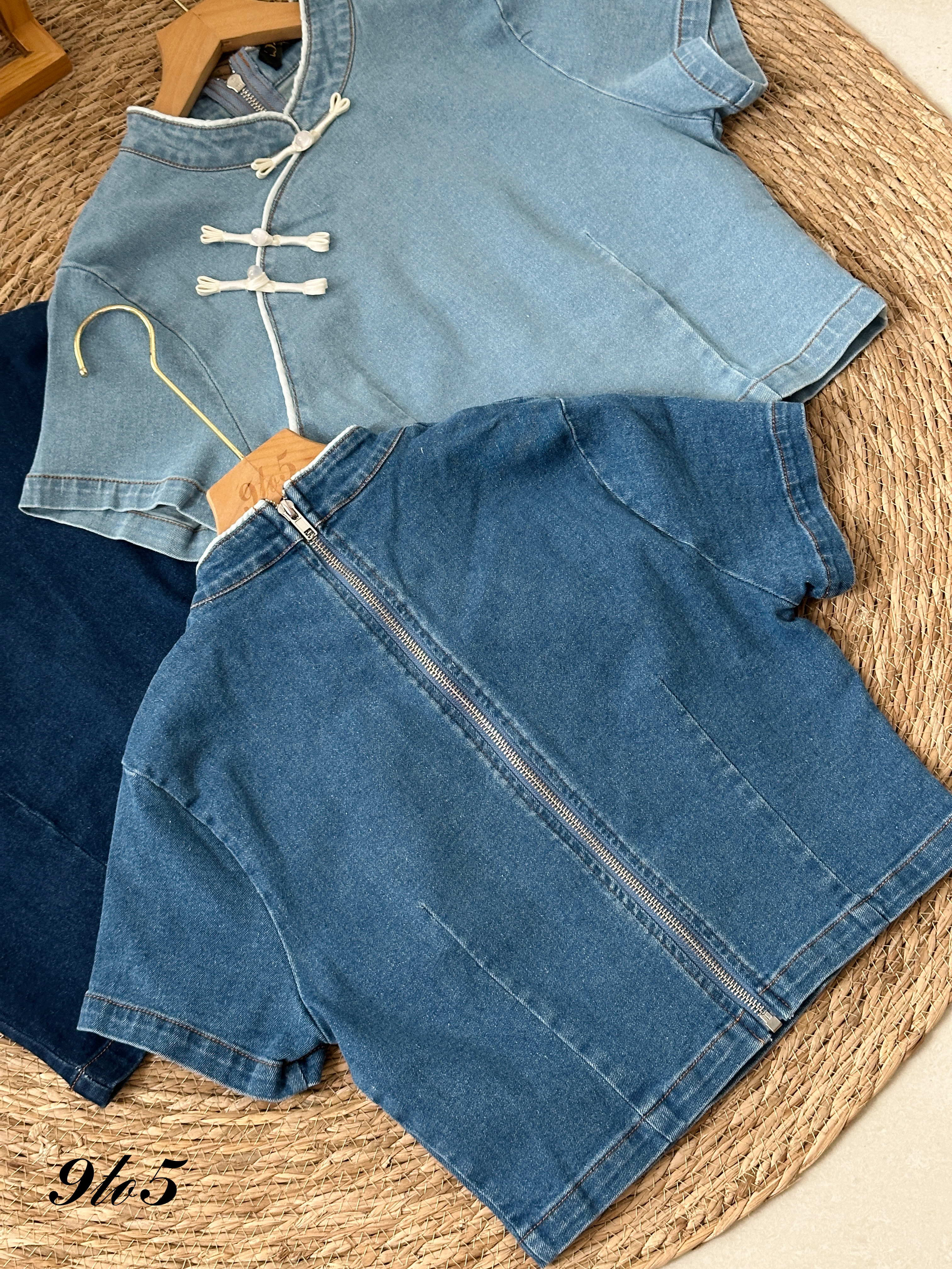 T3921 Denim Cheongsam Crop Top - 3 Colors