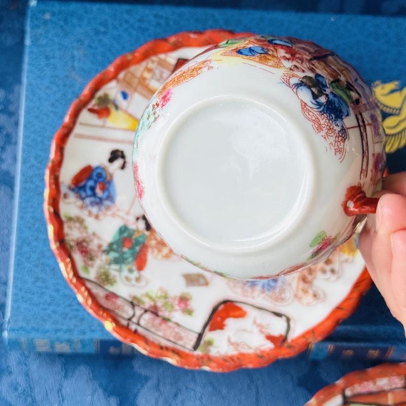 Vintage Pre-1950s Egg-Shell Quality Hand-Painted Japanese Tea Set Pair – Elegant Kimono-Clad Ladies in Traditional Home Scenes(MT2033)