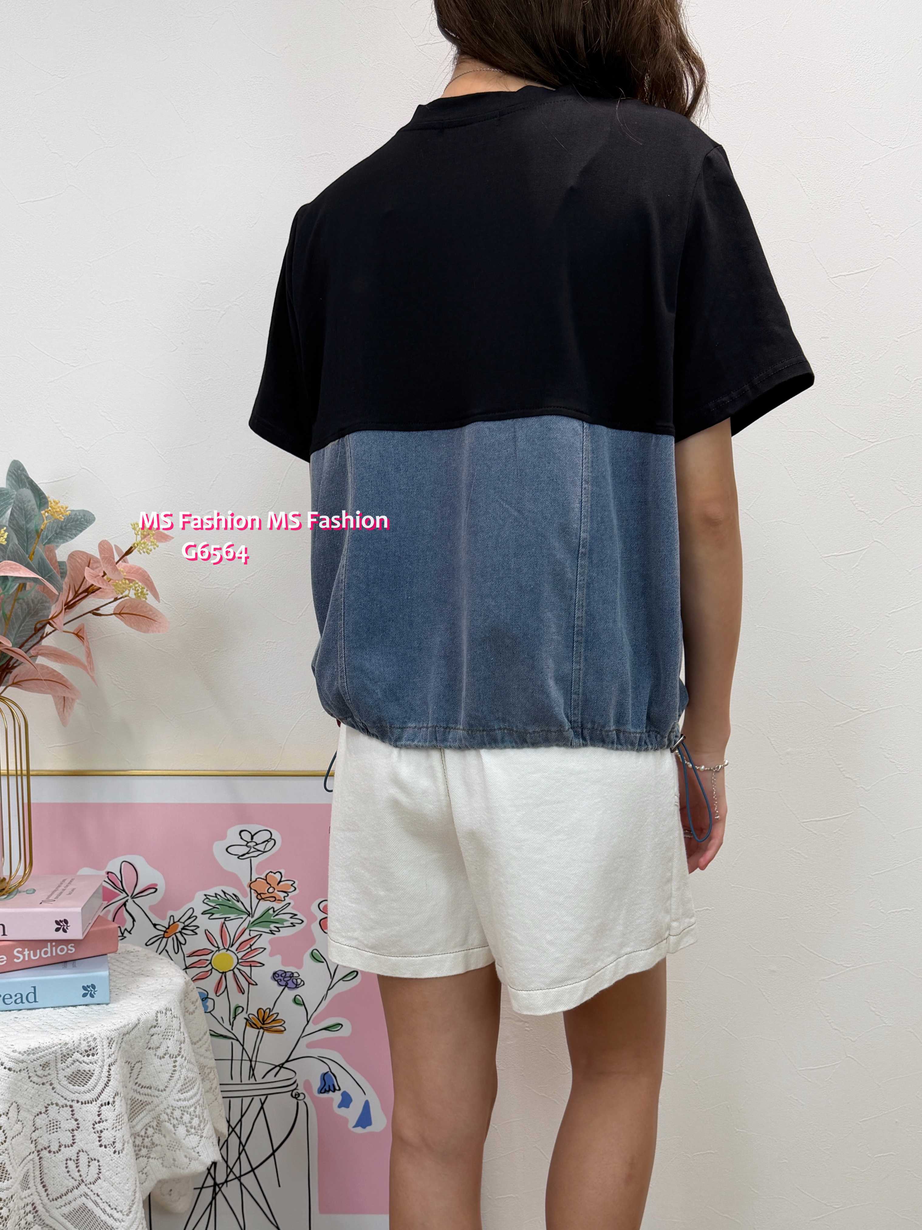 G6564 牛仔拼布top