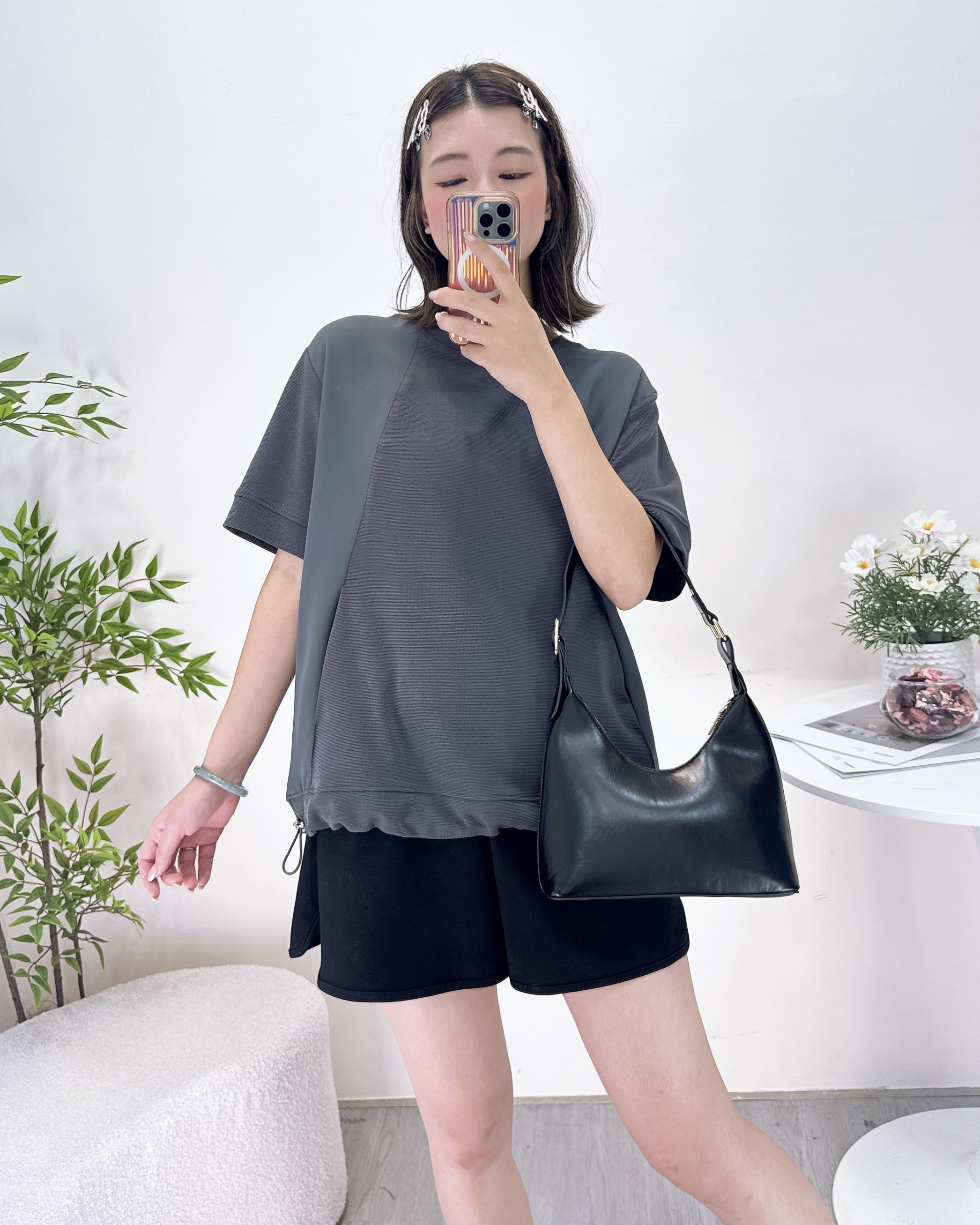 拼布雙袋可索繩休閒上衣 3色