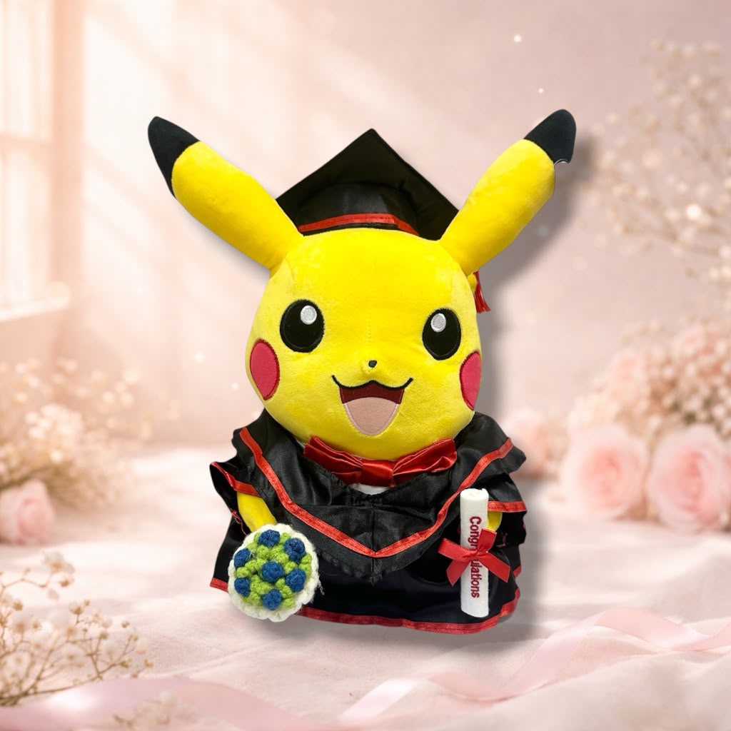 正版Pokemon 皮卡超 畢業公仔 32cm Graduation Plush Gift 畢業禮物 Pikachu Graduation 皮卡丘畢業公仔公仔花束配搭 Vbuy
