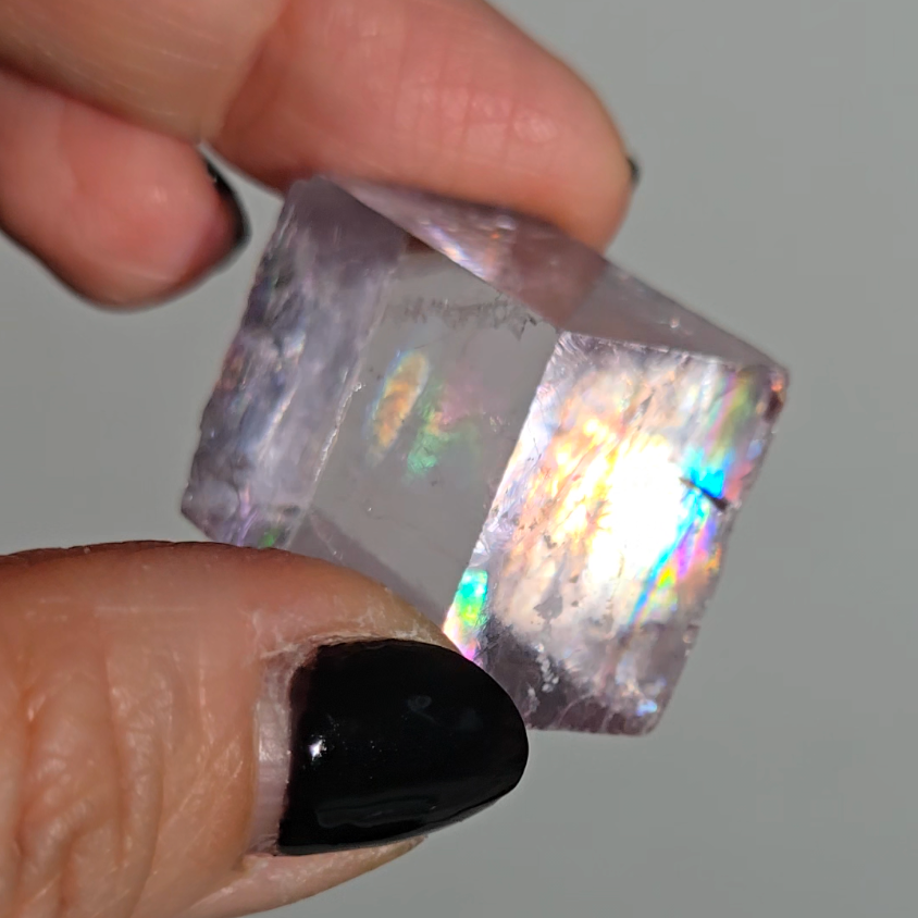 Purple calcite cube with intense rainbows - PC6