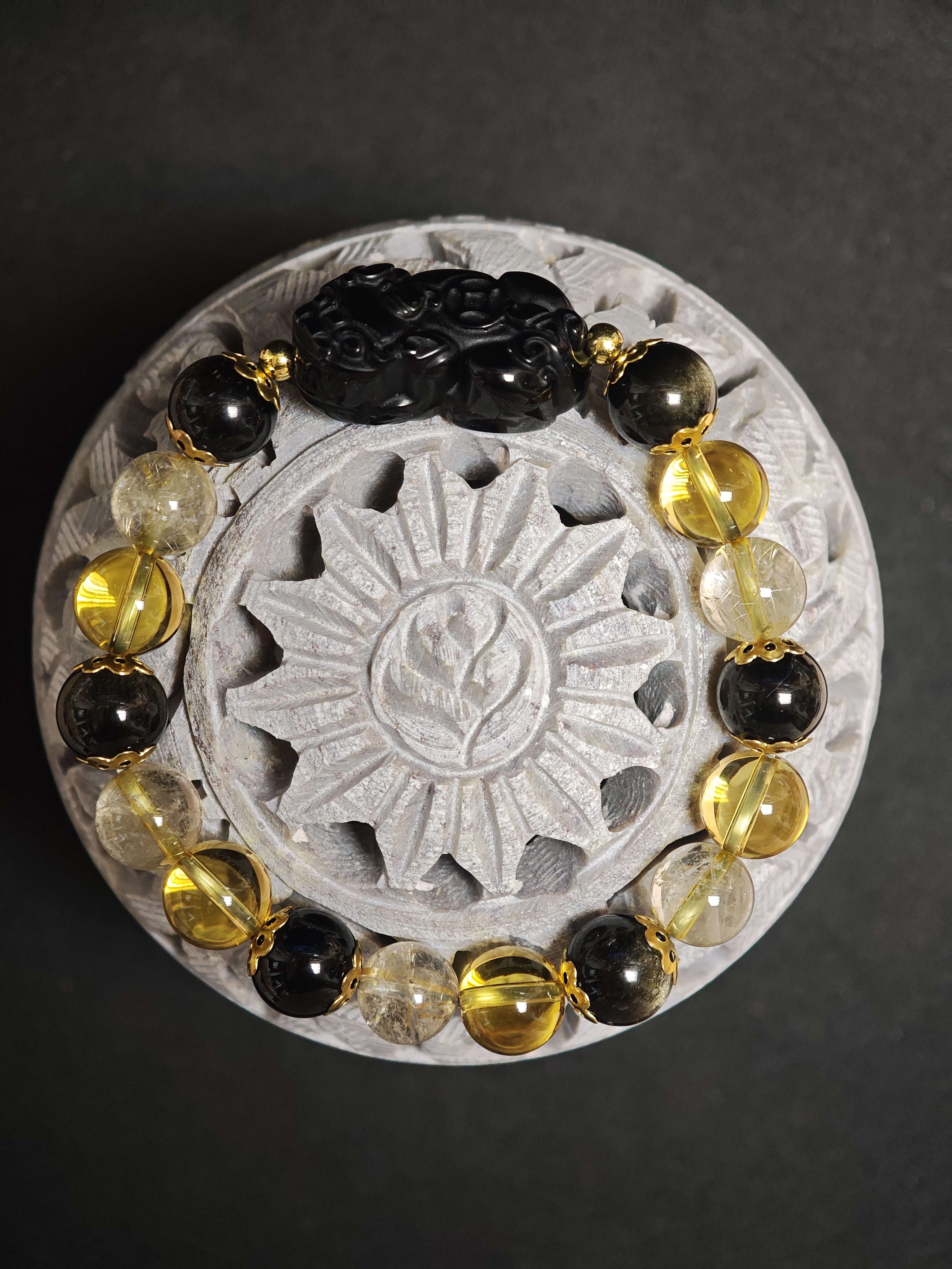 ✨新品DIY水晶手串✨✨♠️黑曜石貔貅✨黃水晶✨金髮晶✨