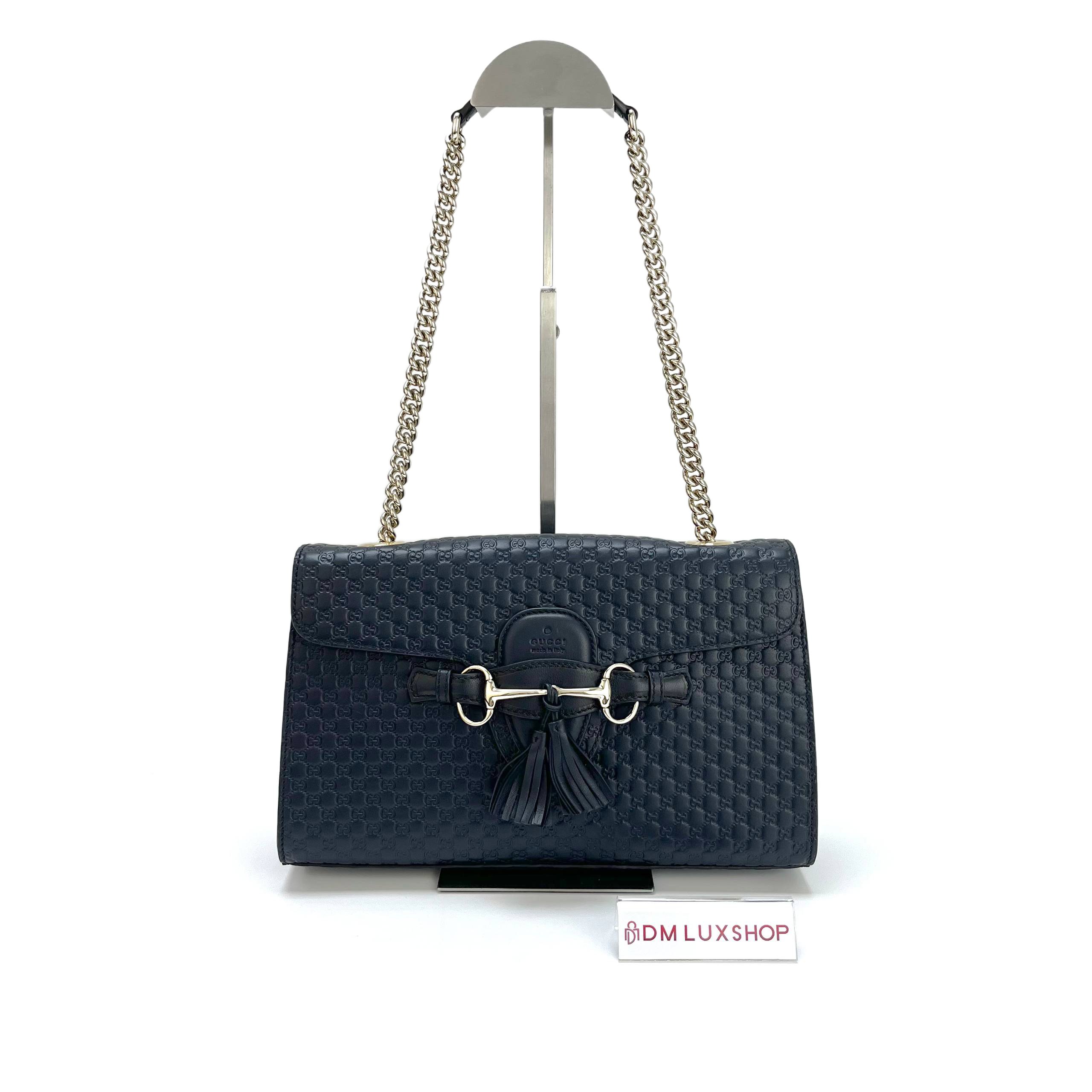Gucci Navy Blue Emily Chain Shoulder Bag Medium GHW