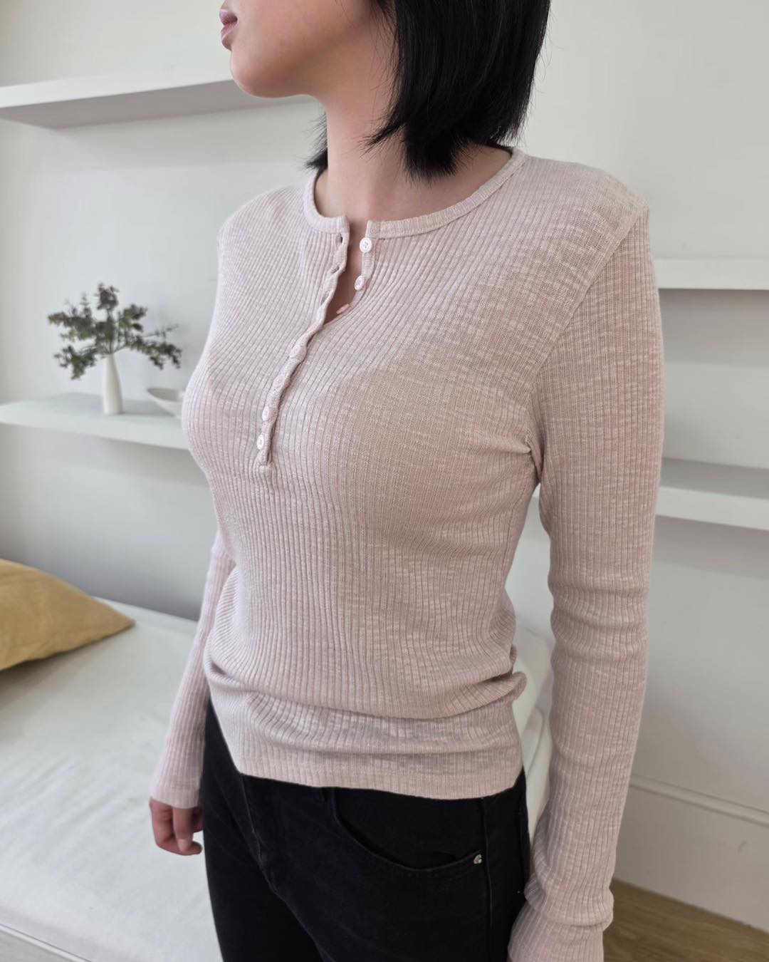 開鈕坑紋薄長袖