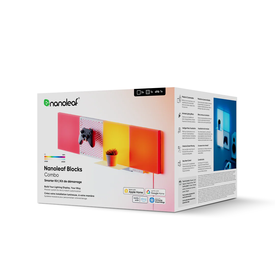 [原裝香港行貨丨2年保養] Nanoleaf Blocks | 組合裝 | SMK | 白色 | 5 件裝 | 英國  （3個大方塊積木，1個洞洞板，1個擱板）Nanoleaf Blocks | Combo | SMK | White | 5 Pack | UK (3 x Big Squares, 1 x Pegboard, 1 x Shelf)