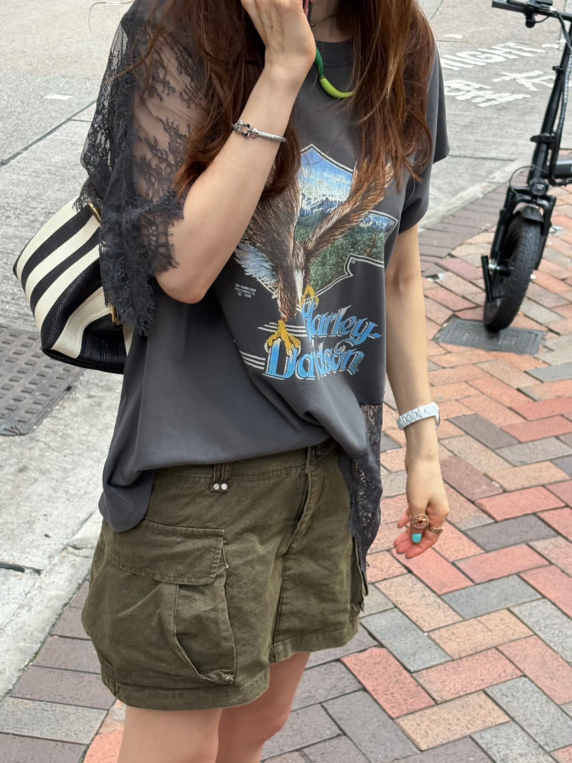 拼lace print Tee