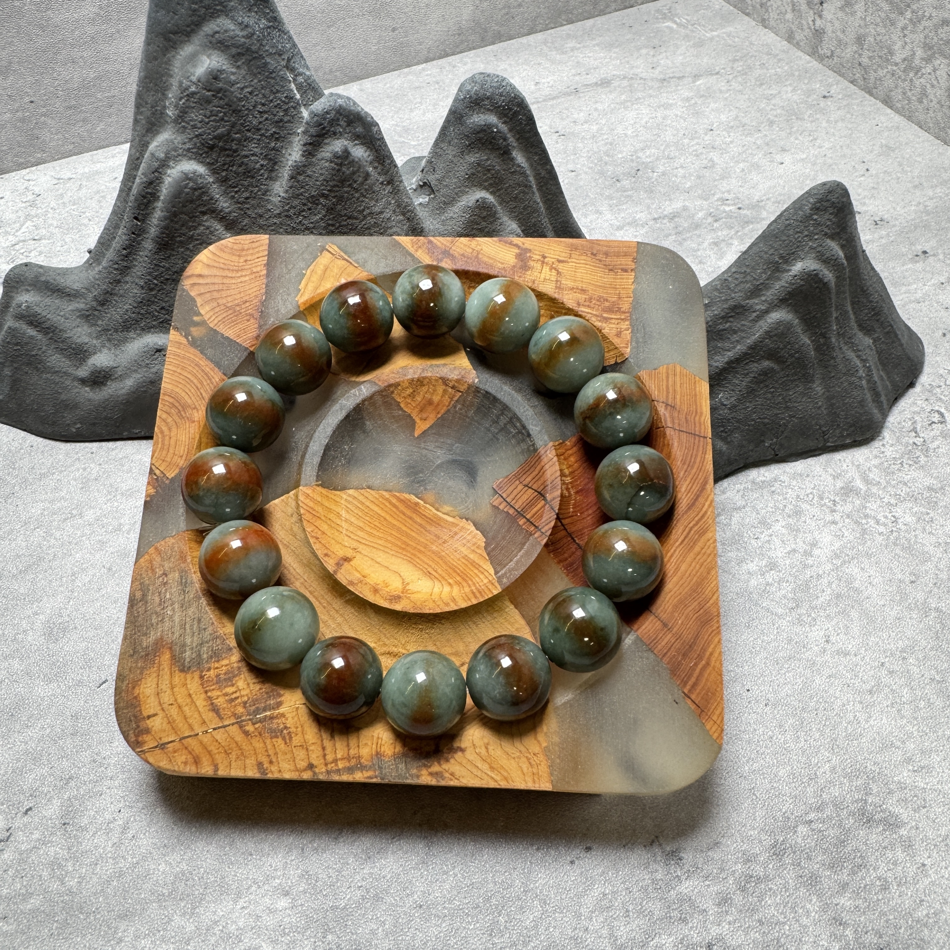 稀有自然紅翡油青種翡翠手串-531