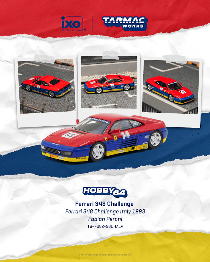 預訂 Tarmac Works 1/64 ( T64-082-93CHA14 ) Ferrari 348 Challenge Ferrari 348 Challenge Italy 1993 Fabian Peroni｜ 預訂優惠價 Pre-Order Price: HK$165