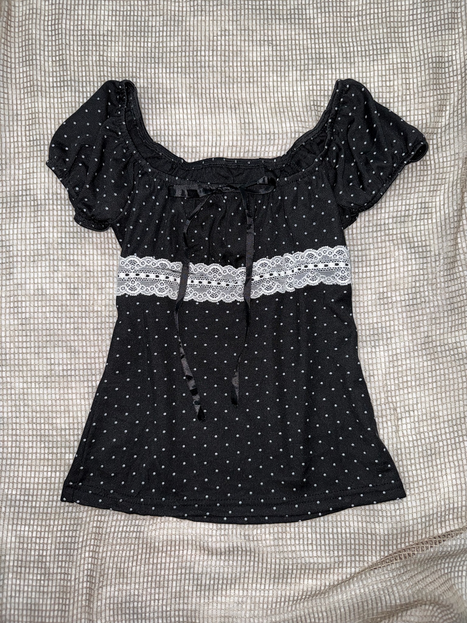 Polka Dot Lace Insert Babydoll Top