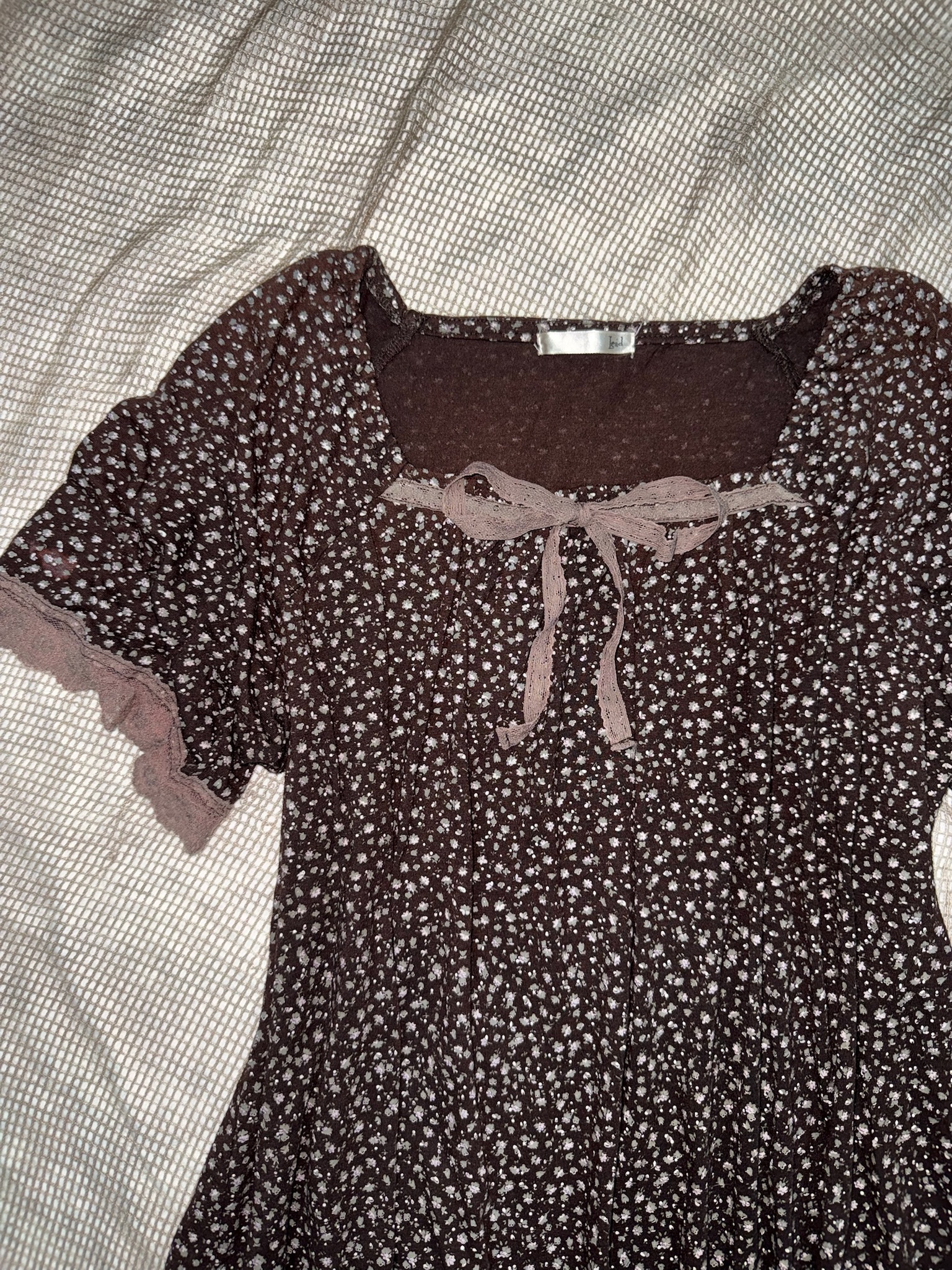  Brown Floral Ditsy Print Top with Lace