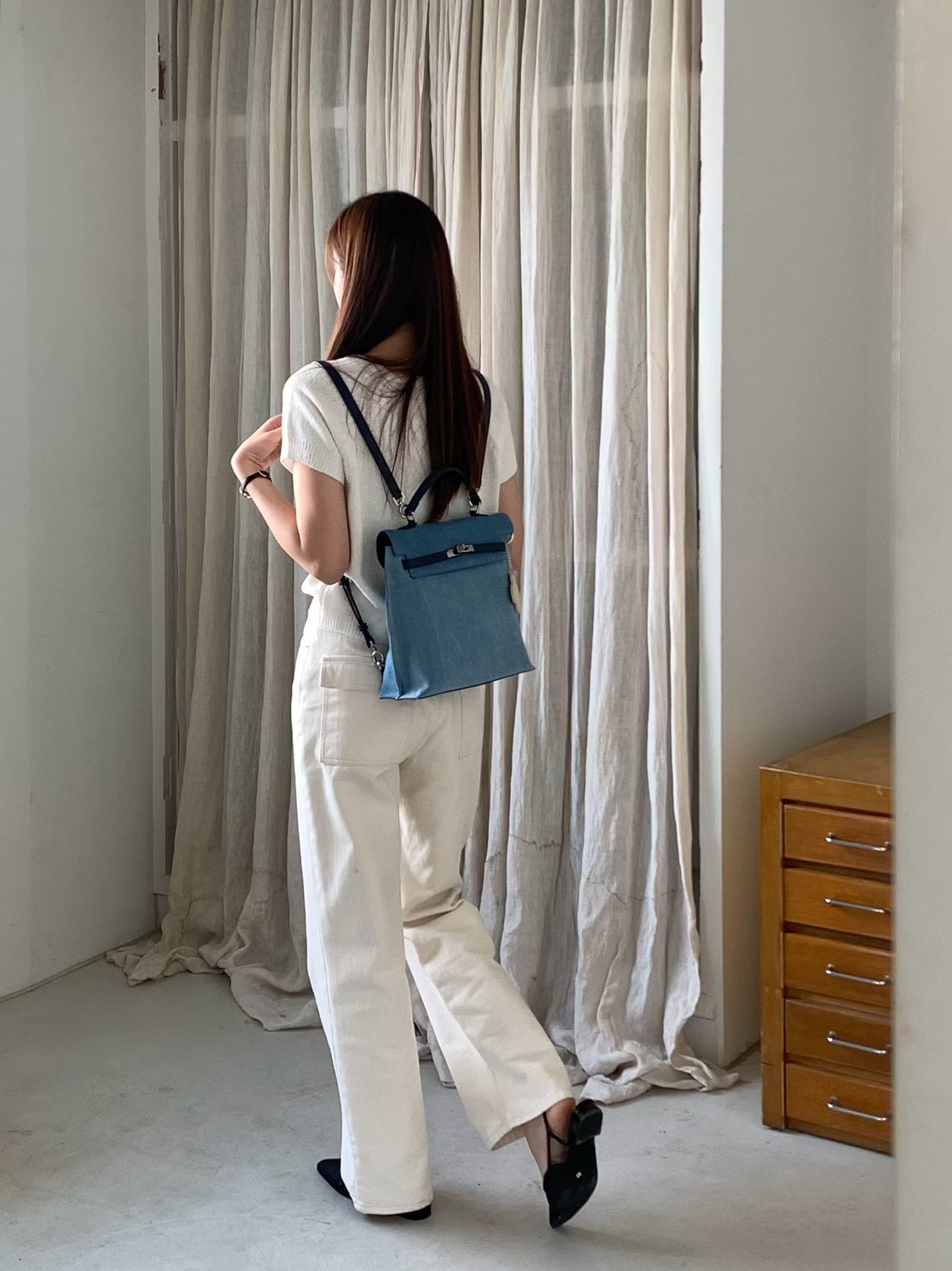 Denim blue 4 ways backpack 