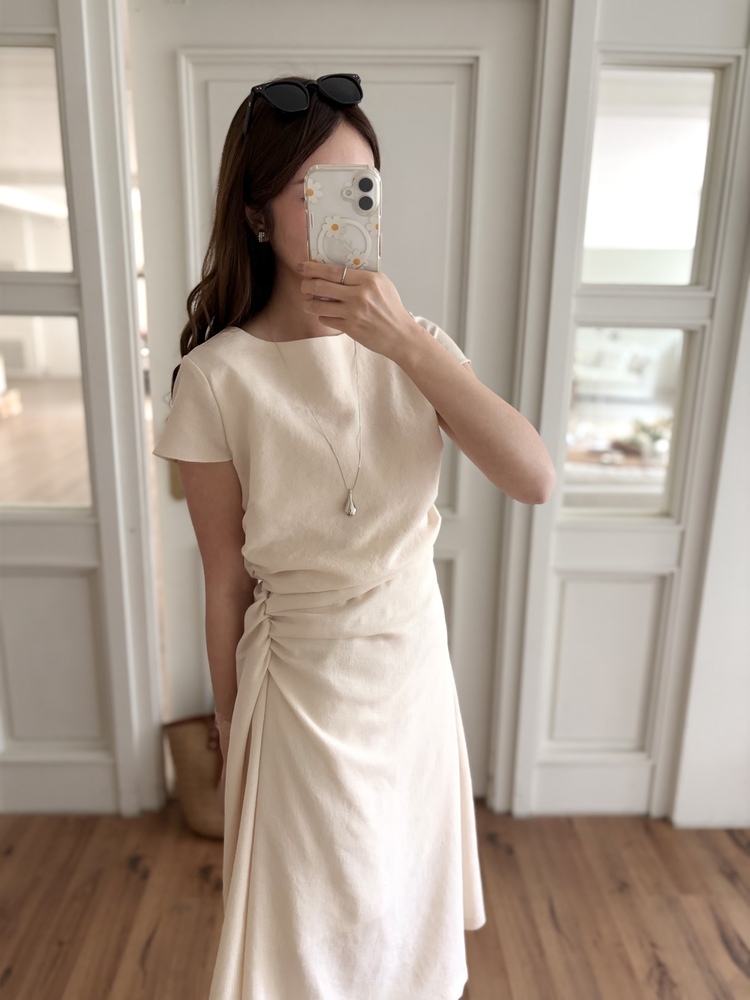 Belle Ruched Dress (Cream)