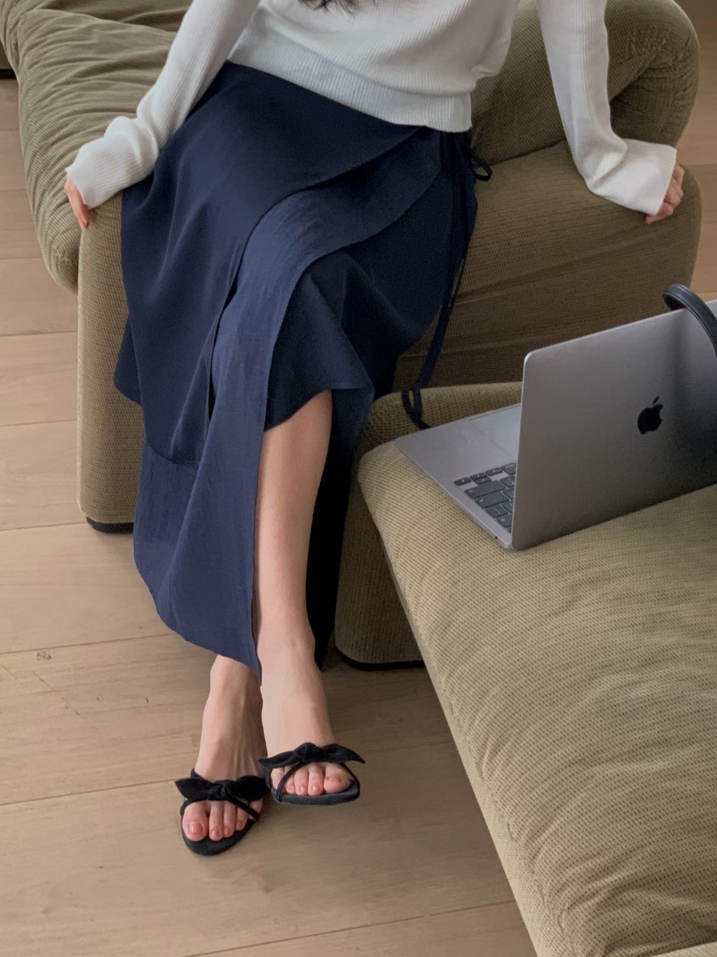 Double layers wrapped long skirt