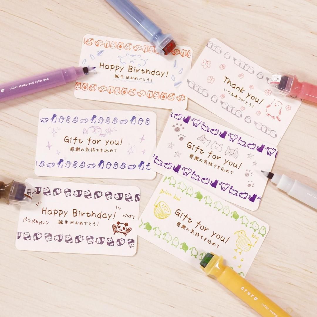 現貨｜KUTSUWA Cruro 日本製 雙頭 滾輪印章 + 彩色水性筆 (北海道雪之妖精 銀喉長尾山雀 DE021PK)