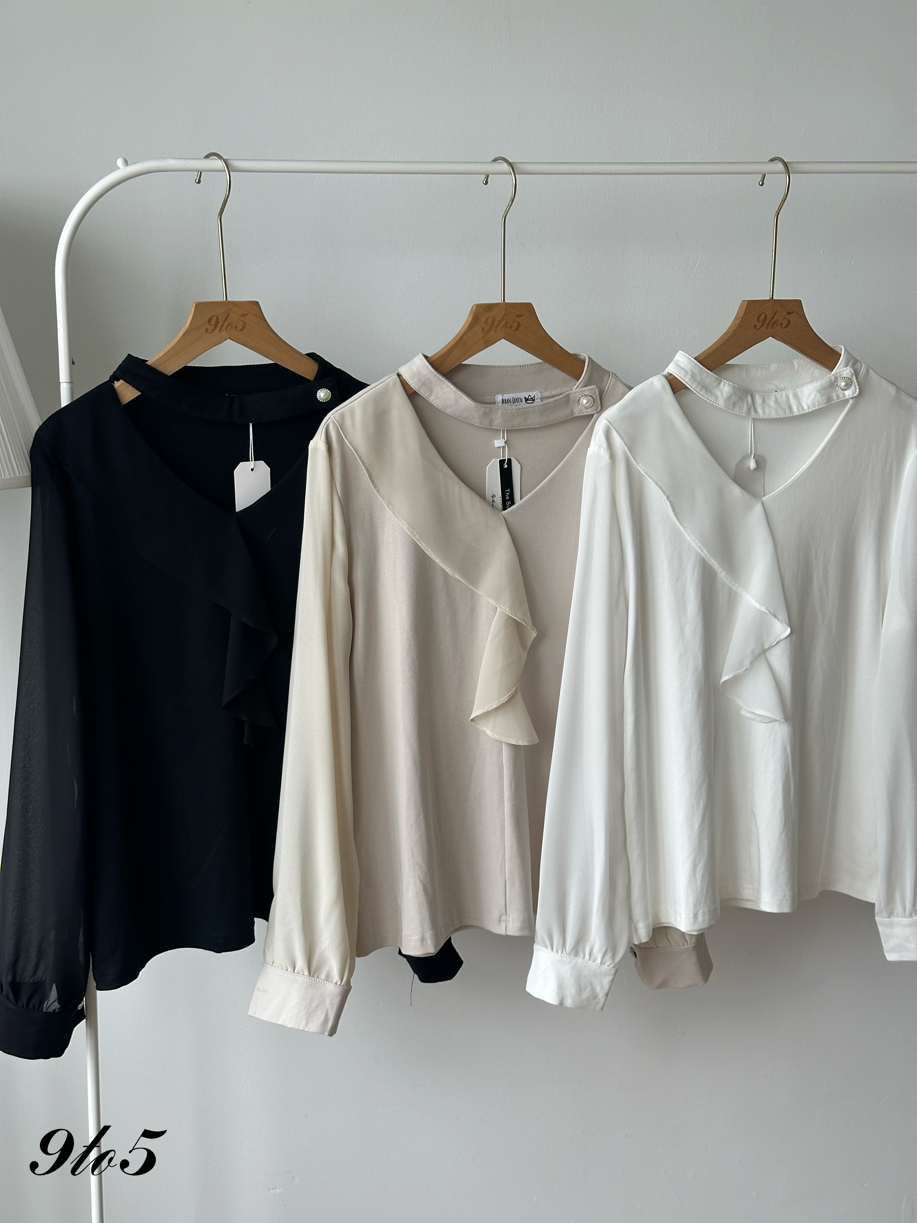 T4409 Tie-Neck Ruffle Blouse - 3 Colors 