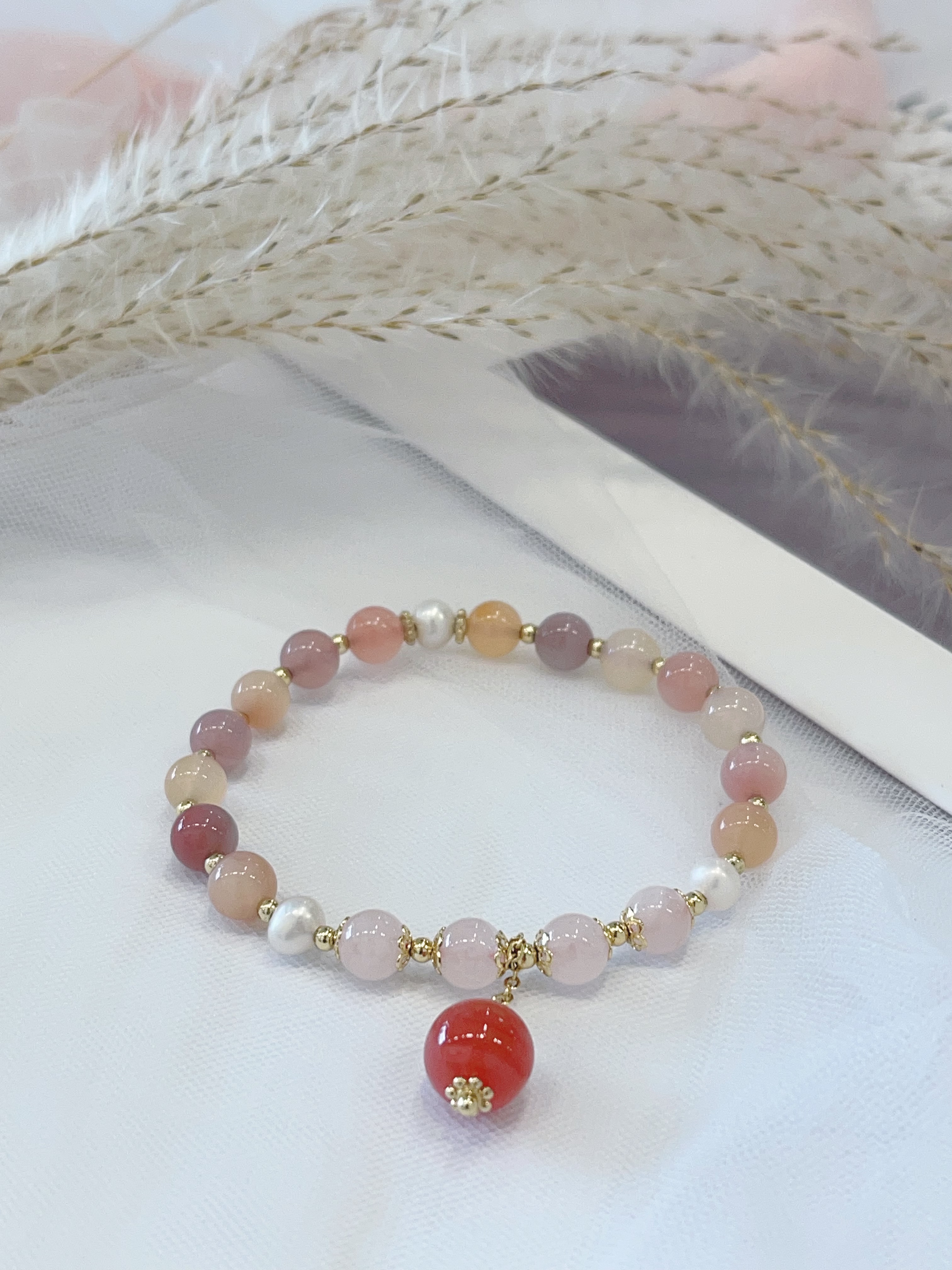🌸 海盐玛瑙 × 珍珠手串 Sea Salt Agate & Pearl｜6.5mm