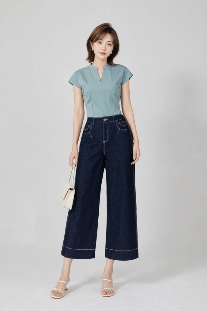 2134 Contrast Stitch Wide Leg Pants