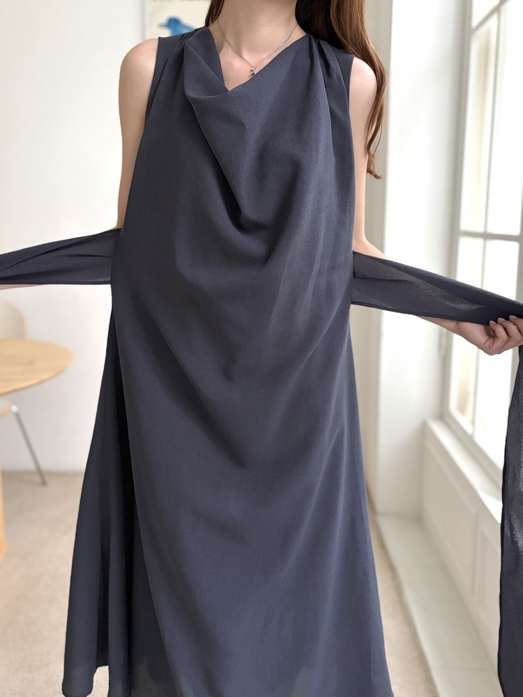 Athena Drape Dress (Charcoal)