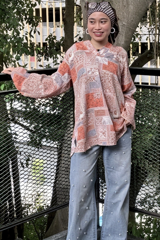 LINEN TOP - Patchwork in Sweet Tangerine