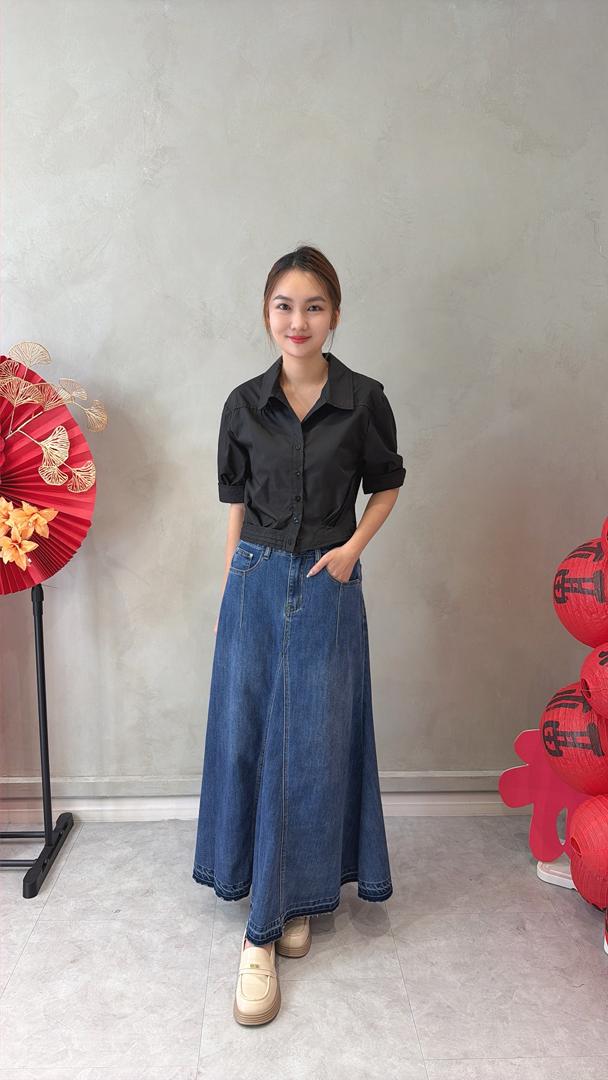 A-S601198 MERMAID CUT DENIM LONG SKIRT