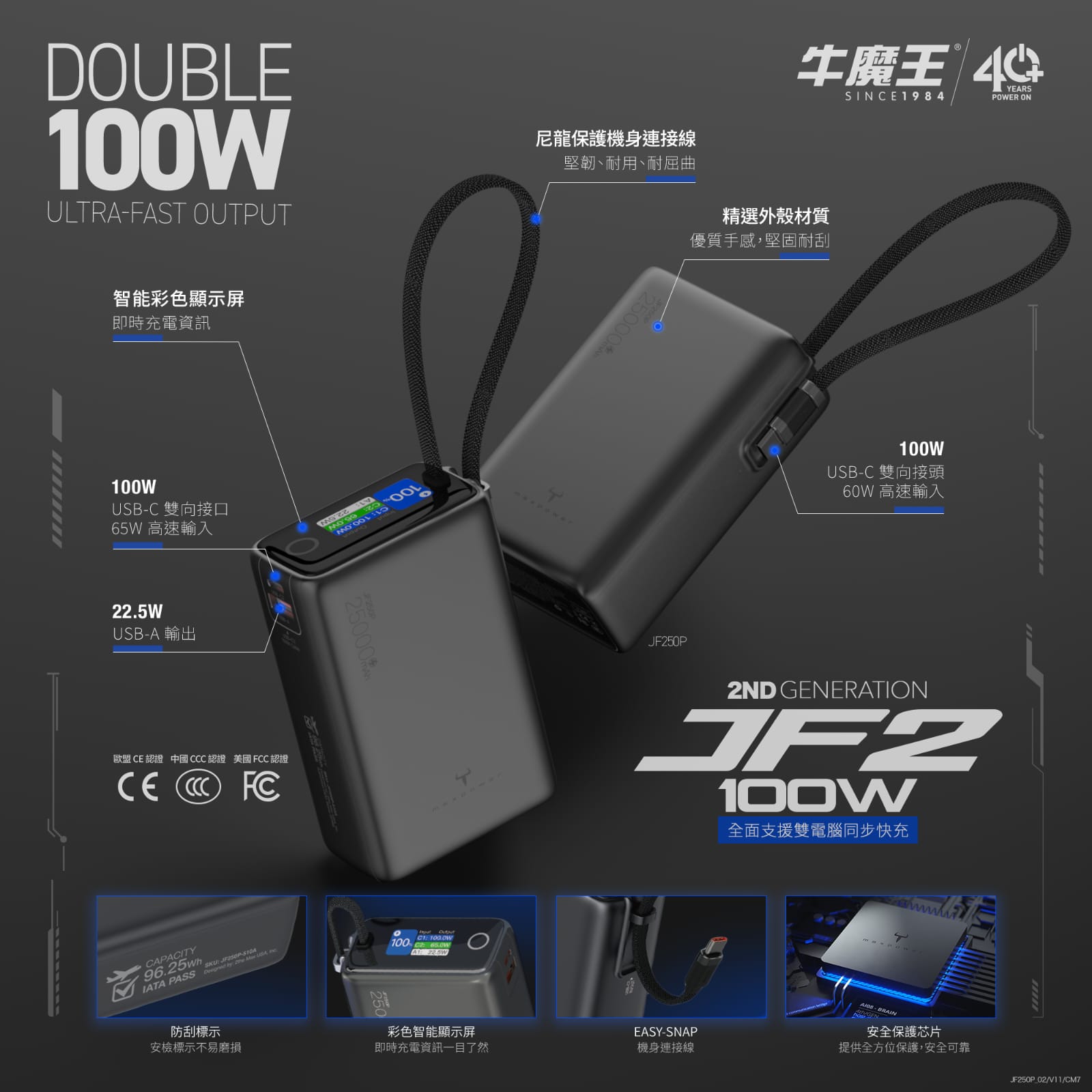 牛魔王 25000mAh 100W PD 雙向快充行動電源
