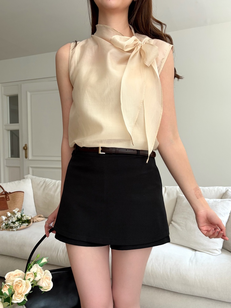 Sheer Tie-Neck Top (Cream)