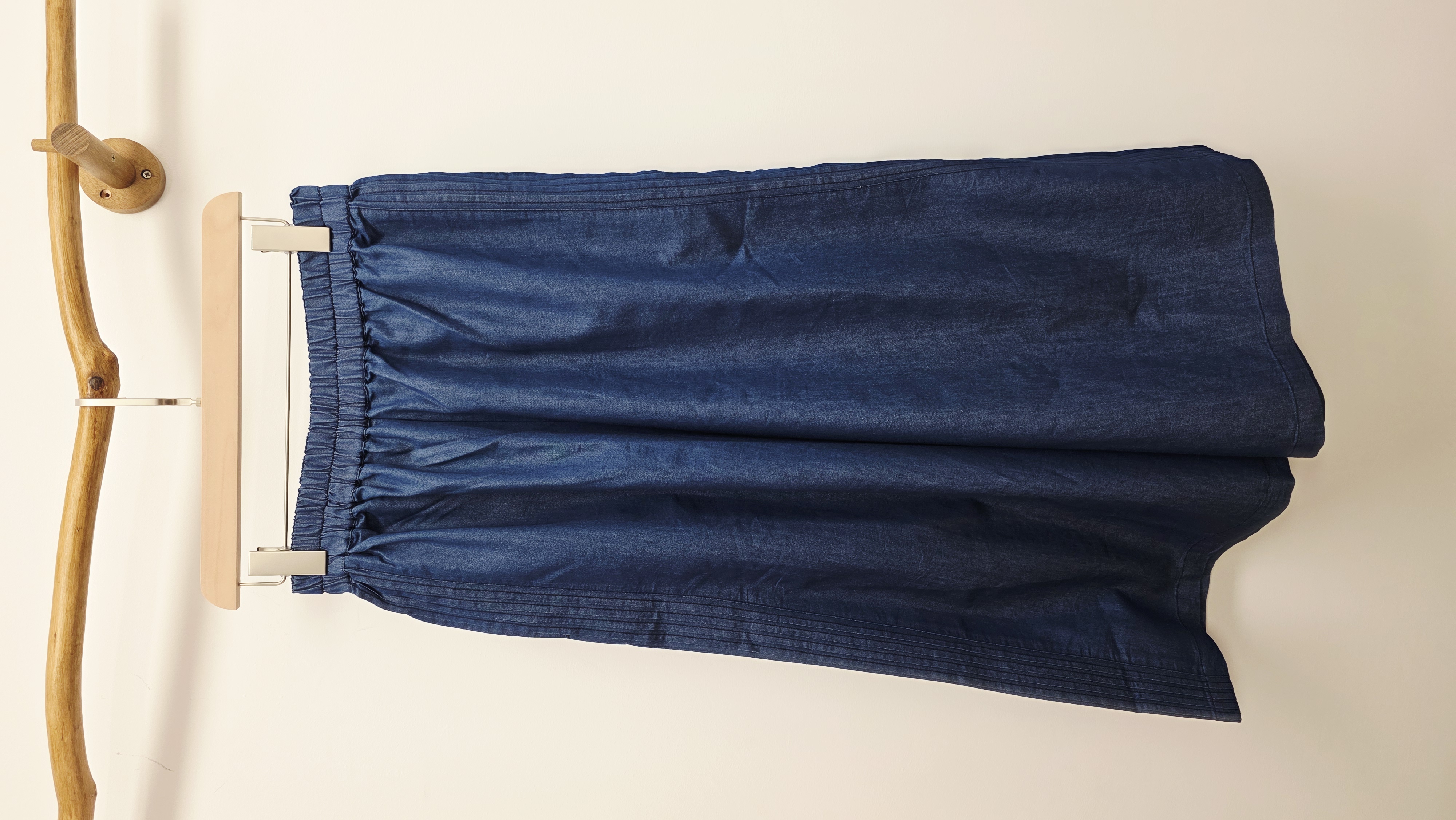 日牌深藍拼側風琴褶褶橡筋牛仔褲