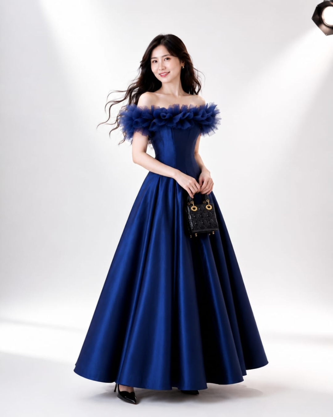 5136 Viviana Luxury Petal Neckline Off-Shoulder Maxi Dress